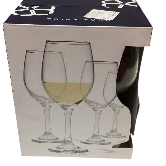 New in Box Trina Turk Clear Lucid 13.9 oz Dishwasher Safe Wine Glasses Set of 4 - Picture 1 of 5